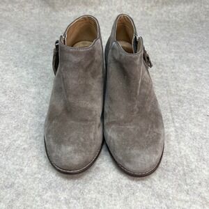 Vionic Serena Women's 8 Gray Suede Leather Ankle Booties Heeled Side Zip